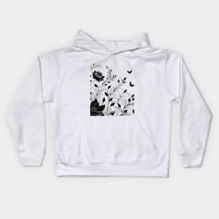 Simple black and white flower botanical pattern Kids Hoodie